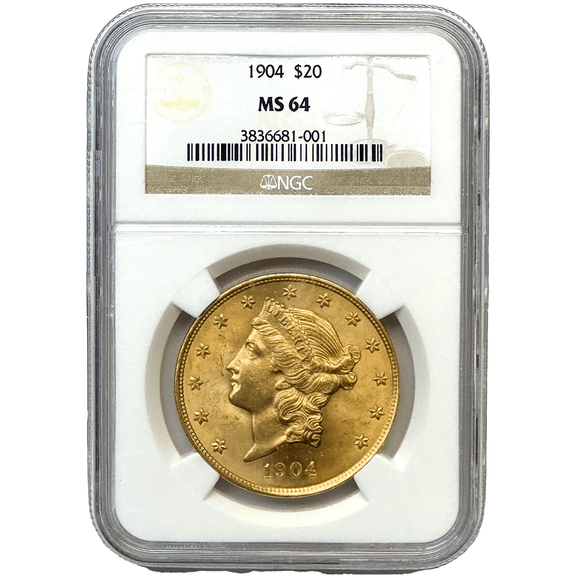How does the price performance of the $20 Liberty MS64 compare to the MS65 $20 St. Gaudens?